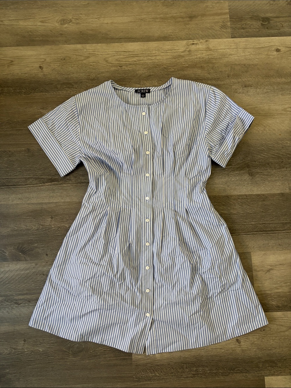 J. Crew Blue & White Striped Button-Front Mini Dress